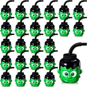 كوب أوميجي للهالوين للأطفال سعة 10 أونصة أكواب بلاستيكية قابلة لإعادة الاستخدام على شكل وحش أخضر مع غطاء وقش كهدية لمستلزمات حفلات الهالوين (12 قطعة) in Kuwait