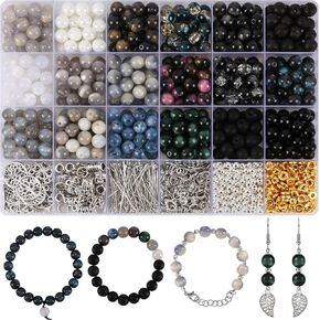 Glass Beads for Jewelry Making, 18 Colors Glass Beads for Bracelets Making kit Including 2-8mm bead spacers/Lava Beads /Stone Rock DIY Jewelry Making Supplies for Adults, Bracelets Earring making kit