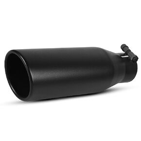 AUTOSAVER88 2.25 Inch Inlet Exhaust Tip, 2.25" Inlet 3.5" Outlet 12" Overall Length Black Powder Coated Finish Stainless Steel Diesel Exhaust Tip for 2 1/4 Inch OD Tailpipe, Rolled Angle Cut, Bolt On
