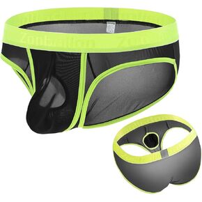 JINSHI Men's Sexy Ice Silk Underwear Dual Pouch Stretch Briefs Male See Through Sheer Ultra-Thin Breathable Briefs