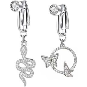 2Pcs Snake Butterfly Fake Belly Button Rings for Women Stainless Steel Non Piercing Clip On Belly Navel Rings Dangle Fake Belly Piercing Jewelry