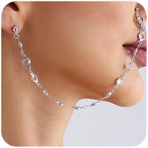Sither Nose Rings Earrings for Women Silver Crystal Fake Septum Ring Hoop Chain Jewelry for Halloween Party Gift