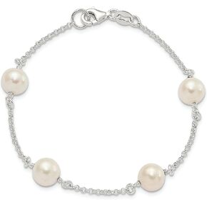 925 Sterling Silver Freshwater Cultured Pearl Chain Bracelet