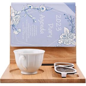 Wooden Book Rest with Coffee Mug Cup Glasses Pen Holder,Wooden Book Holder Stand for Page Rest Book Nook Reading Valet, for Nightstand Desktop Bedside Birthday Gifts