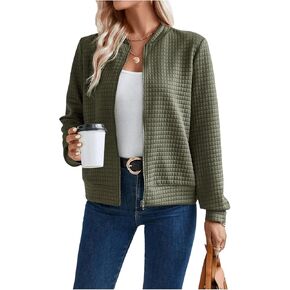 SOLY HUX Women's Lightweight Bomber Jacket Fall Fashion Zip Up Long Sleeve Sweatshirt Casual Outfits 2024