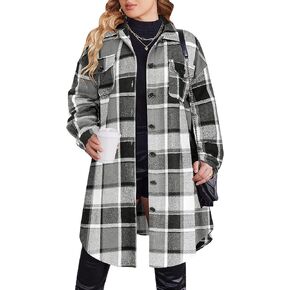 Zeagoo Womens Plus Size Flannel Plaid Button Down Shirts Long Sleeve Lounge Lapel Tartan Shacket Jacket Long Coats 2024