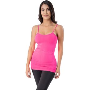 Basic Seamless Camisole Spaghetti Strap - Women's Stretchy Nylon Span Tank Top, One Size, Fuchsia