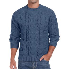 Askdeer Men's Crewneck Sweater Cable Knit Pullover Sweater Soft Casual Long Sleeve Textured Sweater Tops