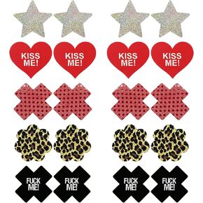 Glitters Pasties Nipple Covers Sticky for Women Disposable Self-adhesive Sexy Breast Petals (Valentine-Multi Design)