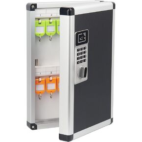 Key Lock Box Wall Mount with Code, Key Cabinet with Tags and Hooks for Home (Silver, 24 Slots)