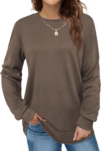 Sweatshirt for Women Long Sleeve Tunic Loose Fit Crewneck Tops Fall Casual Blouse Y2K 2024 Basic Tee in Saudi Arabia