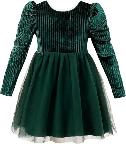 فستان توتو للأطفال الصغار من Kucnuzki فستان للفتيات الصغيرات بأكمام منتفخة بدون ظهر للخريف والشتاء فستان الأميرات للفتيات الصغيرات فستان مخملي من 2-7 سنوات in Kuwait