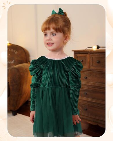 فستان توتو للأطفال الصغار من Kucnuzki فستان للفتيات الصغيرات بأكمام منتفخة بدون ظهر للخريف والشتاء فستان الأميرات للفتيات الصغيرات فستان مخملي من 2-7 سنوات in Kuwait