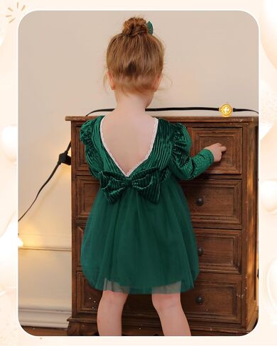 فستان توتو للأطفال الصغار من Kucnuzki فستان للفتيات الصغيرات بأكمام منتفخة بدون ظهر للخريف والشتاء فستان الأميرات للفتيات الصغيرات فستان مخملي من 2-7 سنوات in Kuwait