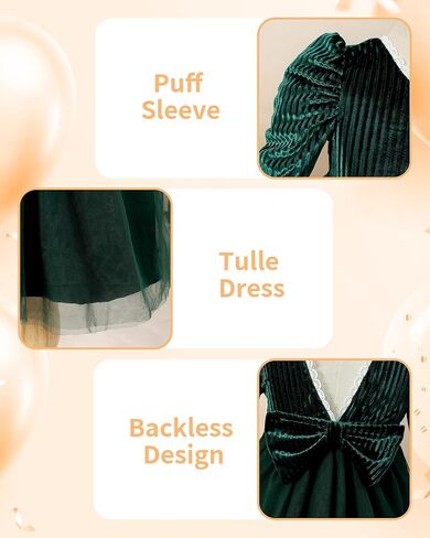 فستان توتو للأطفال الصغار من Kucnuzki فستان للفتيات الصغيرات بأكمام منتفخة بدون ظهر للخريف والشتاء فستان الأميرات للفتيات الصغيرات فستان مخملي من 2-7 سنوات in Kuwait