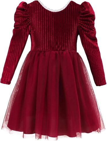 Kucnuzki Toddler Tutu Dress Little Girl Puff Sleeve Backless Fall Winter Princess Dress Flower Girls Velvet Dress 2-7Y in Saudi Arabia
