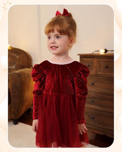 Kucnuzki Toddler Tutu Dress Little Girl Puff Sleeve Backless Fall Winter Princess Dress Flower Girls Velvet Dress 2-7Y in Saudi Arabia