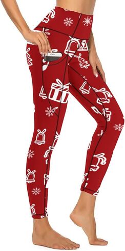 QIVICIMA Womens High Waist Workout Leggings Halloween Christmas Gym Plaid Printed Tummy Control Yoga Pants with Pockets in Kuwait