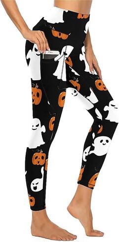 QIVICIMA Womens High Waist Workout Leggings Halloween Christmas Gym Plaid Printed Tummy Control Yoga Pants with Pockets in Kuwait