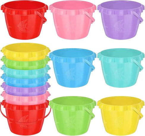 Lenwen 14 Pcs 6.5 Inch Water Bucket for Kids Mini Sand Buckets Plastic Small Bucket with Handles Bright Colored Toy Bucket Sand Pail for Beach Candy and Play Pool Gift Party, 7 Colors in Kuwait
