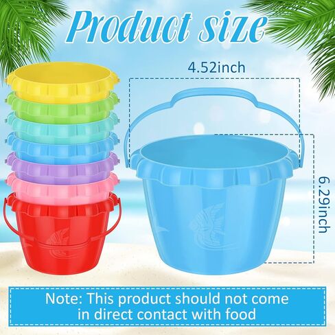 Lenwen 14 Pcs 6.5 Inch Water Bucket for Kids Mini Sand Buckets Plastic Small Bucket with Handles Bright Colored Toy Bucket Sand Pail for Beach Candy and Play Pool Gift Party, 7 Colors in Kuwait