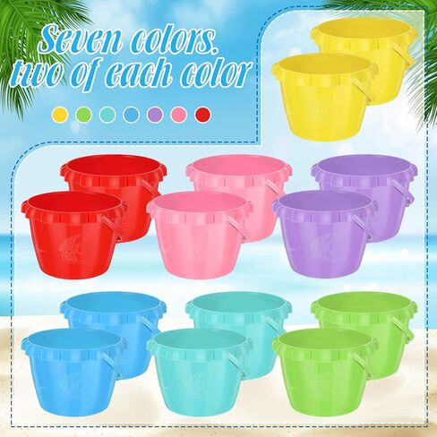 Lenwen 14 Pcs 6.5 Inch Water Bucket for Kids Mini Sand Buckets Plastic Small Bucket with Handles Bright Colored Toy Bucket Sand Pail for Beach Candy and Play Pool Gift Party, 7 Colors in Kuwait