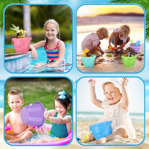 Lenwen 14 Pcs 6.5 Inch Water Bucket for Kids Mini Sand Buckets Plastic Small Bucket with Handles Bright Colored Toy Bucket Sand Pail for Beach Candy and Play Pool Gift Party, 7 Colors in Kuwait