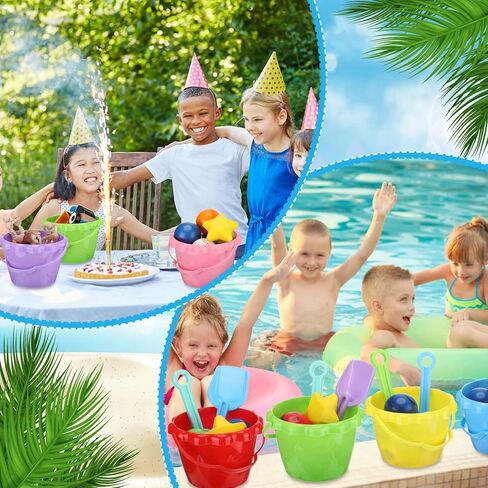 Lenwen 14 Pcs 6.5 Inch Water Bucket for Kids Mini Sand Buckets Plastic Small Bucket with Handles Bright Colored Toy Bucket Sand Pail for Beach Candy and Play Pool Gift Party, 7 Colors in Kuwait