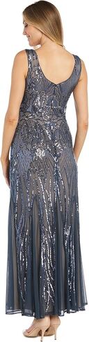 R&M Richards Long Beaded Dress W/Contrast Lining, V-Neckline & Godet Skirt in Kuwait