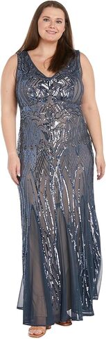 R&M Richards Long Beaded Dress W/Contrast Lining, V-Neckline & Godet Skirt in Kuwait