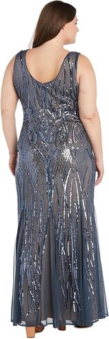 R&M Richards Long Beaded Dress W/Contrast Lining, V-Neckline & Godet Skirt in Kuwait