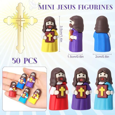 50 Pcs Mini Jesus Figures Bulk Jesus Loves You Figurines to Hide and Seek Bright Little Jesus Christian Party Favors Christmas Sunday Religious Church Gift for Easter Egg Stuff(Colorful) in Saudi Arabia