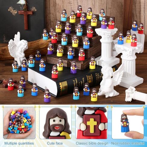 50 Pcs Mini Jesus Figures Bulk Jesus Loves You Figurines to Hide and Seek Bright Little Jesus Christian Party Favors Christmas Sunday Religious Church Gift for Easter Egg Stuff(Colorful) in Saudi Arabia