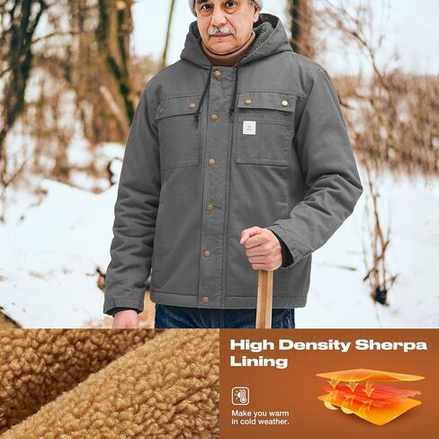 HISEA Men's Duck Sherpa-Lined Jacket Relaxed Fit Mens Winter Insulated Canvas Hooded Work Utility Jacket with Pockets in Saudi Arabia
