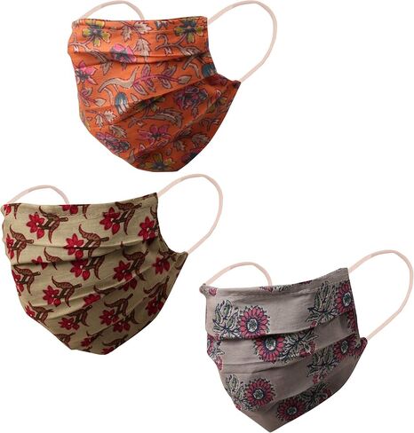 Touchstone Indian Heritage Fabric filter pocket nose bridge double layer cotton face mask reusable washable for men, women (Pack of 3). Red Mustrad White in Kuwait