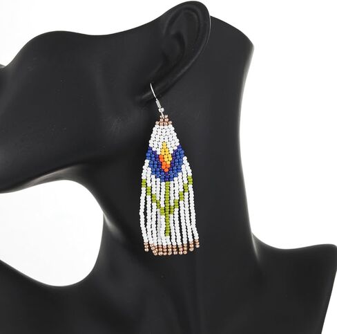 بوهو الأصلية نبات طويل الخزامى شرابة مطرز الأقراط للنساء الفتيات القبلية العرقية البذور الأصلية الخرز هامش قطرة تتدلى الأقراط، كبيرة أقراط الثريا الملونة بيان الهدايا والمجوهرات المصنوعة يدويا (الخزامى) in Kuwait