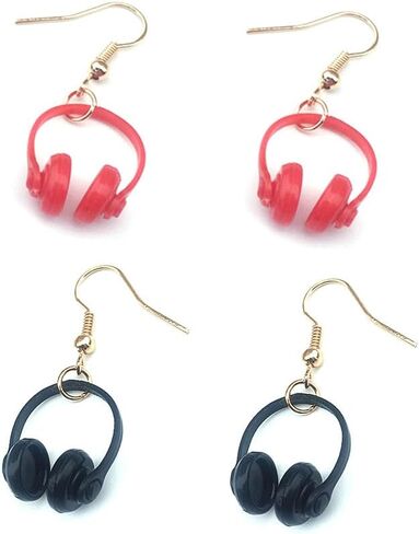 2 Pairs Fun Headset Earrings for Women, Cute Headphone Mic Drop Dangle Earrings, Earbuds Statement Earrings, Earphone Drop Earrings, Gifts for Women Girls in Saudi Arabia
