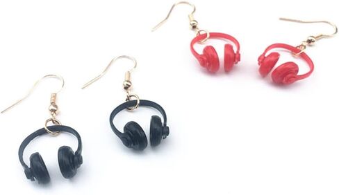 2 Pairs Fun Headset Earrings for Women, Cute Headphone Mic Drop Dangle Earrings, Earbuds Statement Earrings, Earphone Drop Earrings, Gifts for Women Girls in Saudi Arabia