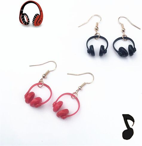 2 Pairs Fun Headset Earrings for Women, Cute Headphone Mic Drop Dangle Earrings, Earbuds Statement Earrings, Earphone Drop Earrings, Gifts for Women Girls in Saudi Arabia