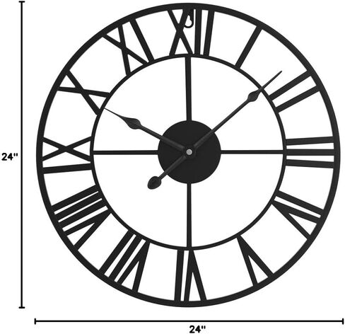 Xyyonm Large Dark Gold Hands Wall Clock, 24 inch Silent Retro Battery Operated Metal Black Clock, Roman Numerals Vintage Decor, Indoor Home Cafe Hotel Office Loft Outdoor Farmhouse Patio Art Clock… in Saudi Arabia