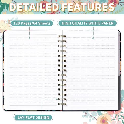 Spiral Notebook – Spiral Journal for Women with Premium Thick Paper, 6" x 8.3", Hardcover Ruled Journal/Notebook with Back Pocket + Banded - Floral in Kuwait