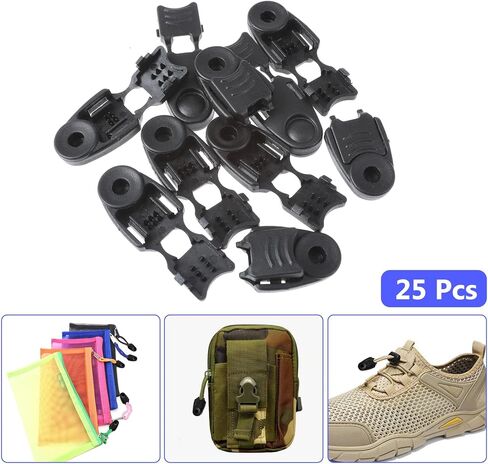 AOZUO 25 قطعة من مشابك سحب الحبل بسحاب، ملحقات حبل باراكورد للأحذية، سلك قفل من البلاستيك، مشبك سحب بسحاب لحقيبة الظهر، حذاء الجري DIY، سدادة سحاب بديلة in Kuwait