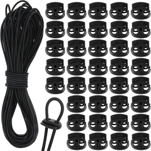50 Pcs Plastic Cord Locks and 66 Feet Elastic Cord Double Hole Spring Toggles Stoppers Cord Lock Fastener Slider for Shoelaces Hat Straps Bag Straps in Saudi Arabia