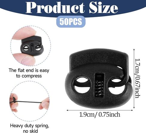 50 Pcs Plastic Cord Locks and 66 Feet Elastic Cord Double Hole Spring Toggles Stoppers Cord Lock Fastener Slider for Shoelaces Hat Straps Bag Straps in Saudi Arabia