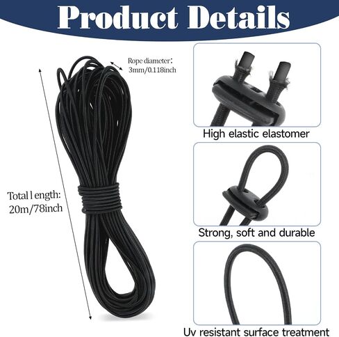 50 Pcs Plastic Cord Locks and 66 Feet Elastic Cord Double Hole Spring Toggles Stoppers Cord Lock Fastener Slider for Shoelaces Hat Straps Bag Straps in Saudi Arabia