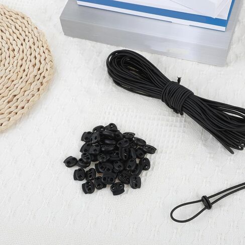 50 Pcs Plastic Cord Locks and 66 Feet Elastic Cord Double Hole Spring Toggles Stoppers Cord Lock Fastener Slider for Shoelaces Hat Straps Bag Straps in Saudi Arabia