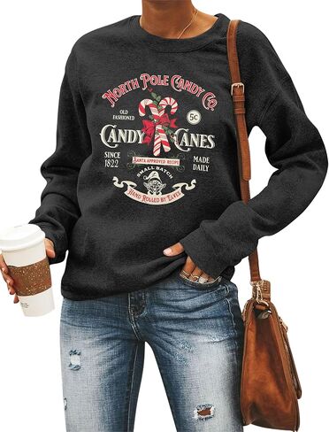 FASHGL Christmas Sweatshirts Women Candy Canes Graphic Sweatshirt Vintage Xmas Long Sleeve Shirt Pullover Tops in Saudi Arabia