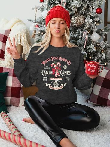 FASHGL Christmas Sweatshirts Women Candy Canes Graphic Sweatshirt Vintage Xmas Long Sleeve Shirt Pullover Tops in Saudi Arabia
