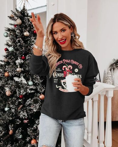 FASHGL Christmas Sweatshirts Women Candy Canes Graphic Sweatshirt Vintage Xmas Long Sleeve Shirt Pullover Tops in Saudi Arabia