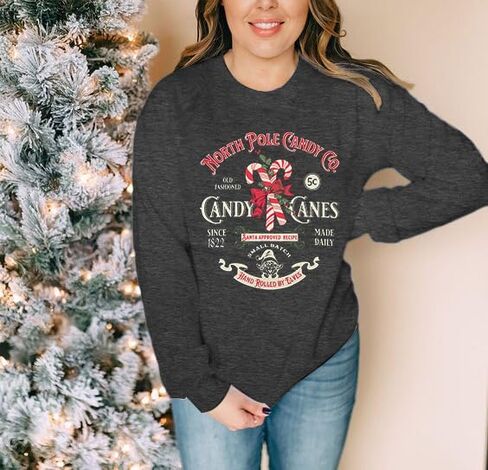 FASHGL Christmas Sweatshirts Women Candy Canes Graphic Sweatshirt Vintage Xmas Long Sleeve Shirt Pullover Tops in Saudi Arabia